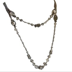 Vintage Crystal Glass Silver Faceted Bead Necklace with Dangle Ball Earring Set